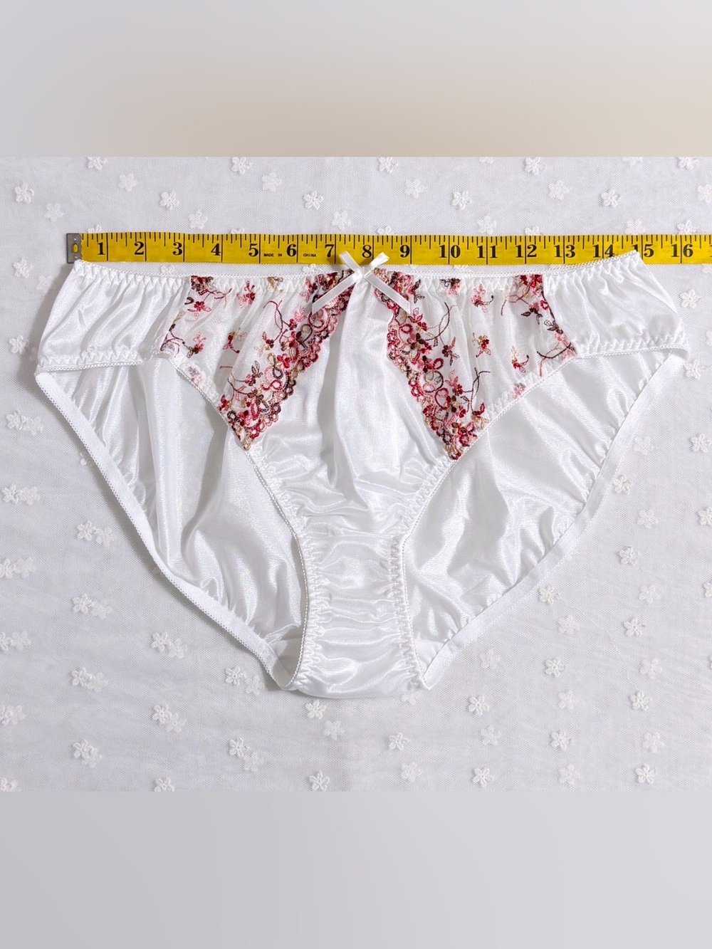 Plus US-XXL/JP-5L Japanese Classic Embroidery Shiny Smooth Tricot Nylon Panties - Picture 9 of 10